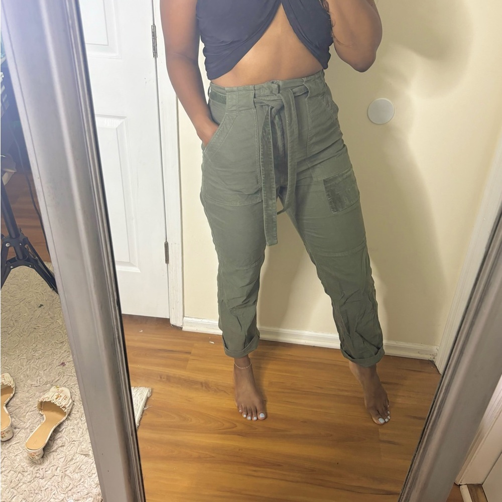 REBECCA TAYLOR Olive Green high waisted ankle cargo pants